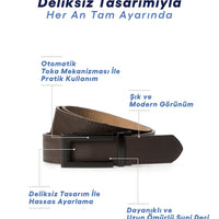 Dark Brown Plain Belt with Automatic Buckle