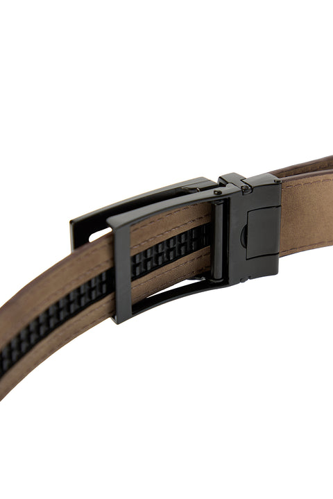 Dark Brown Plain Belt with Automatic Buckle