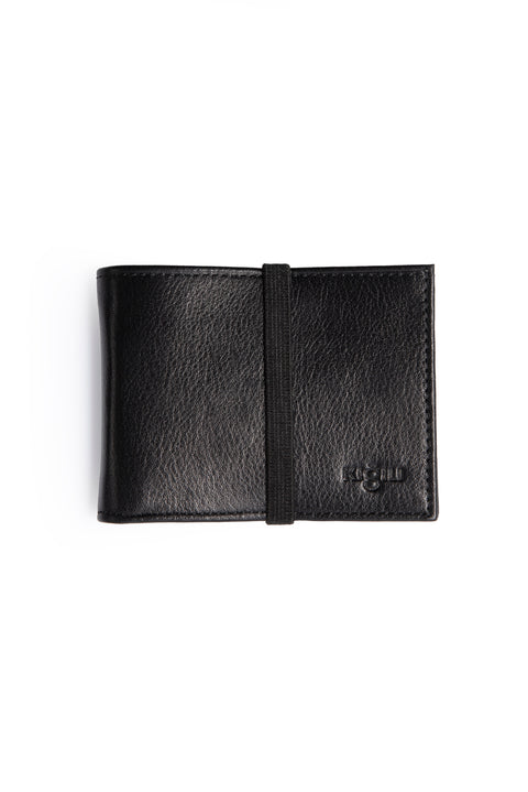 Black Leather Wallet with Elastic Strap