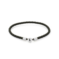 Black Stainless Steel Silver Plated Black Leather Lucky Bracelet X AtolyeWolf