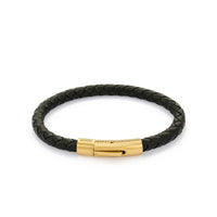 Black Stainless Steel Gold Plated Leather Bracelet X AtolyeWolf