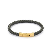 Medium Gray Stainless Steel Gold Plated Leather Bracelet X AtolyeWolf