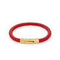 Dark Burgundy Stainless Steel Gold Plated Leather Bracelet X AtolyeWolf