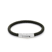 Black Stainless Steel Silver Plated Leather Bracelet X AtolyeWolf