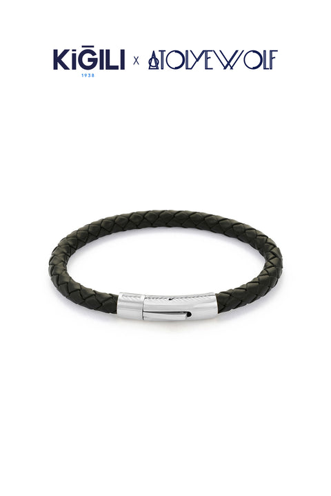 Black Stainless Steel Silver Plated Leather Bracelet X AtolyeWolf
