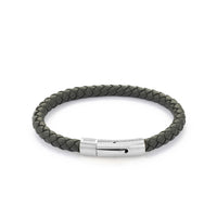 Medium Gray Stainless Steel Silver Plated Leather Bracelet X AtolyeWolf