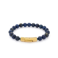 Dark Navy Stainless Steel Gold Plated Natural Lapis Stone Bracelet X AtolyeWolf