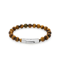 Dark Brown Stainless Steel Silver Plated Natural Tiger Eye Stone Bracelet X AtolyeWolf