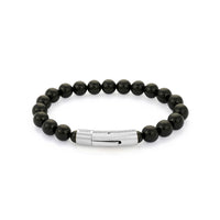 Black Stainless Steel Silver Plated Natural Onyx Stone Bracelet X AtolyeWolf