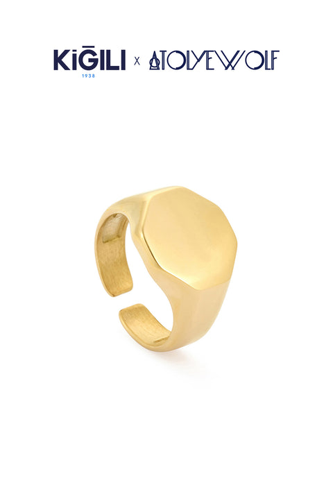 Gold Color Stainless Steel Gold Plated Octagonal Ring X AtolyeWolf