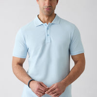 Light Blue Non-Iron Polo Neck Slim Fit Ribbed Cotton T-Shirt