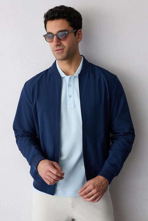 Light Blue Non-Iron Polo Neck Slim Fit Ribbed Cotton T-Shirt