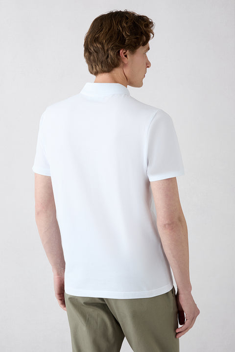 Beyaz Kıvrılmaz Polo Yaka Slim Fit Dar Kesim Ribana Detaylı Pamuk Tişört