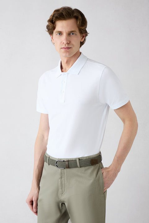 Beyaz Kıvrılmaz Polo Yaka Slim Fit Dar Kesim Ribana Detaylı Pamuk Tişört