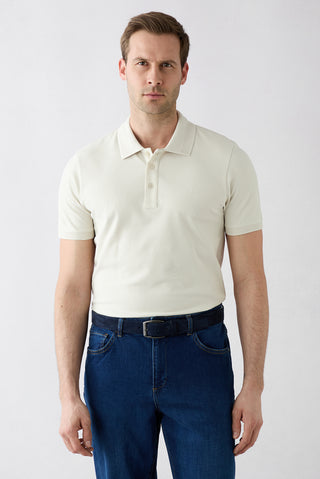 Taş Kıvrılmaz Polo Yaka Slim Fit Dar Kesim Ribana Detaylı Pamuk Tişört