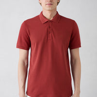 Orange Wrinkle-Free Polo Neck Slim Fit Ribbed Cotton T-Shirt