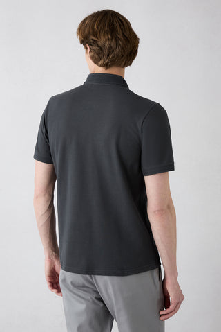 Koyu Antrasit Kıvrılmaz Polo Yaka Slim Fit Dar Kesim Ribana Detaylı Pamuk Tişört