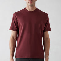 Koyu Bordo Bisiklet Yaka Regular Fit %100 Pamuk Basic Tişört