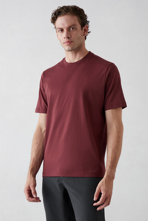 Koyu Bordo Bisiklet Yaka Regular Fit %100 Pamuk Basic Tişört