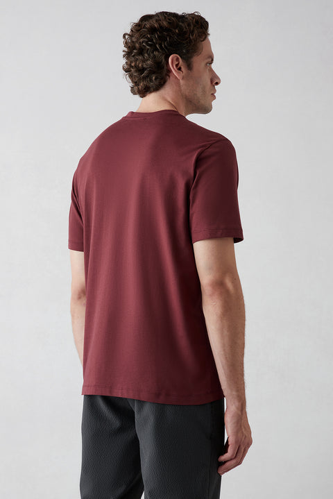 Koyu Bordo Bisiklet Yaka Regular Fit %100 Pamuk Basic Tişört