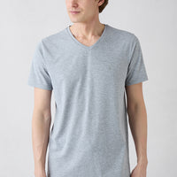 Açık Gri Melanj V Yaka Slim Fit Süprem Pamuklu Basic Tişört