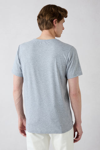 Açık Gri Melanj Slim Fit Pamuklu Düz V Yaka Tişört