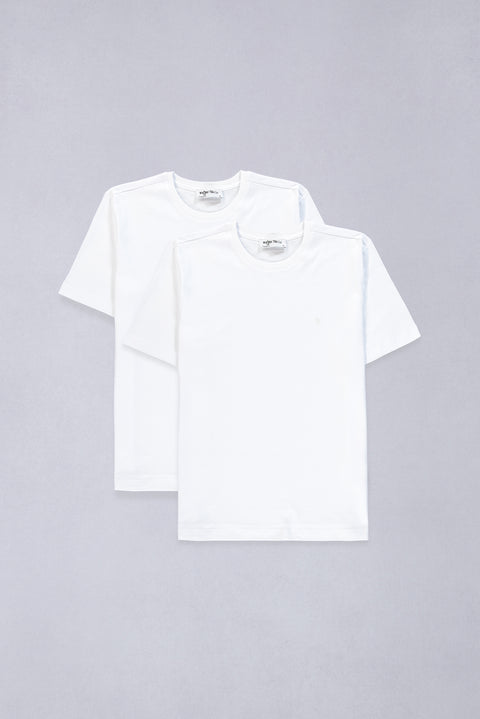 White-White Crew Neck Regular Fit 100% Cotton 2-Pack Basic T-Shirt Set