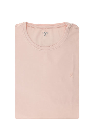 Toz Pembe Büyük Beden Bisiklet Yaka Süprem Pamuklu Tişört