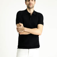 Siyah Slim Fit Dar Kesim Nakışlı Pamuk Polo Yaka Tişört