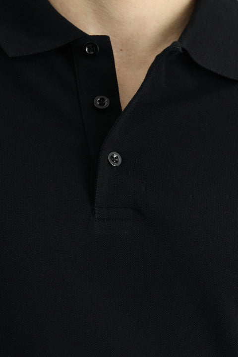 Siyah Slim Fit Dar Kesim Nakışlı Pamuk Polo Yaka Tişört