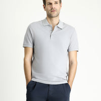Orta Gri Slim Fit Dar Kesim Nakışlı Pamuk Polo Yaka Tişört
