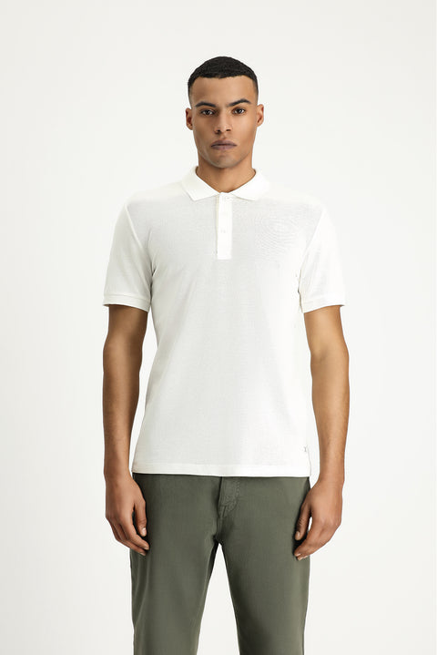 Ekru Slim Fit Dar Kesim Nakışlı Pamuk Polo Yaka Tişört