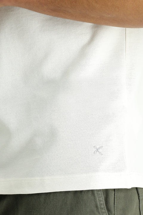 Ekru Slim Fit Dar Kesim Nakışlı Pamuk Polo Yaka Tişört
