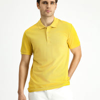 Sarı Slim Fit Dar Kesim Nakışlı Pamuk Polo Yaka Tişört