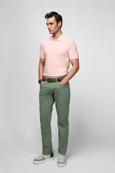 Toz Pembe Slim Fit Dar Kesim Nakışlı Pamuk Polo Yaka Tişört