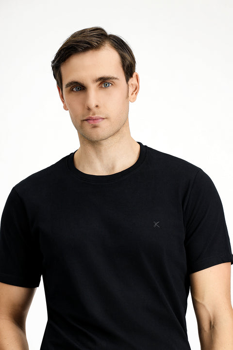 Black Crew Neck Slim Fit Narrow Cut Cotton T-Shirt