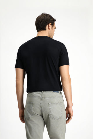 Siyah Bisiklet Yaka Slim Fit Dar Kesim Pamuk Tişört