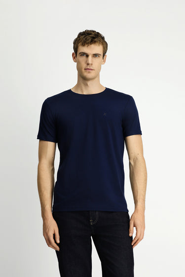 Koyu Lacivert Bisiklet Yaka Slim Fit Dar Kesim Süprem Pamuklu Tişört