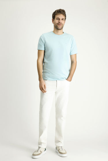 Uçuk Mavi Bisiklet Yaka Slim Fit Dar Kesim Süprem Pamuklu Tişört