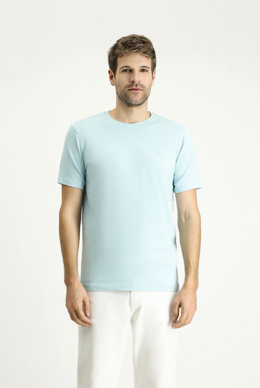 Uçuk Mavi Bisiklet Yaka Slim Fit Dar Kesim Süprem Pamuklu Tişört