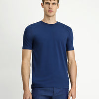İndigo Bisiklet Yaka Slim Fit Dar Kesim Süprem Pamuklu Tişört