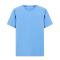 Blue Crew Neck Slim Fit Soft Textured Cotton Lycra Stretch T-Shirt