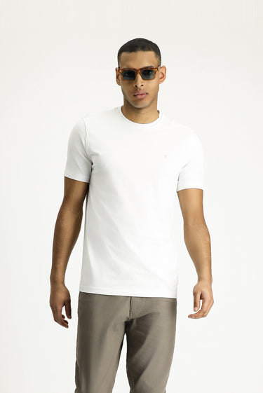 Beyaz Bisiklet Yaka Slim Fit Dar Kesim Süprem Pamuklu Tişört
