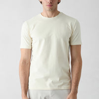Off-white crew neck slim fit soft textured cotton lycra stretchy t-shirt