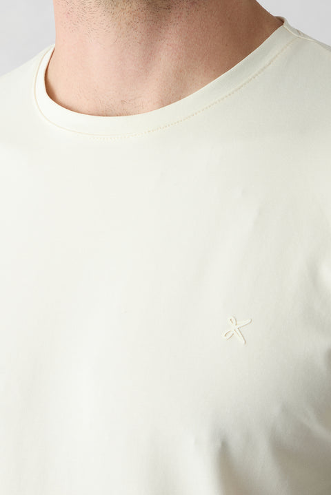Off-white crew neck slim fit soft textured cotton lycra stretchy t-shirt
