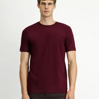Koyu Bordo Bisiklet Yaka Slim Fit Dar Kesim Süprem Pamuklu Tişört