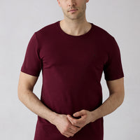 Koyu Bordo Bisiklet Yaka Slim Fit Yumuşak Dokulu Pamuklu Likralı Esnek Tişört