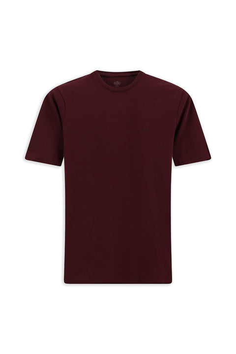 Koyu Bordo Bisiklet Yaka Slim Fit Yumuşak Dokulu Pamuklu Likralı Esnek Tişört