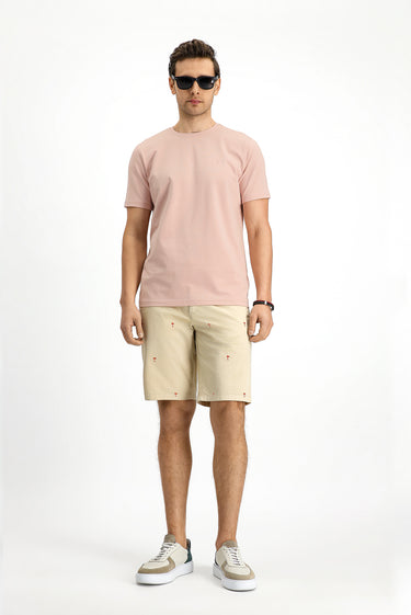 Toz Pembe Bisiklet Yaka Slim Fit Dar Kesim Süprem Pamuklu Tişört