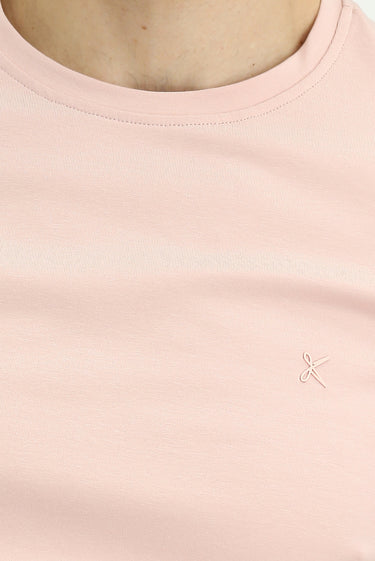 Toz Pembe Bisiklet Yaka Slim Fit Dar Kesim Süprem Pamuklu Tişört